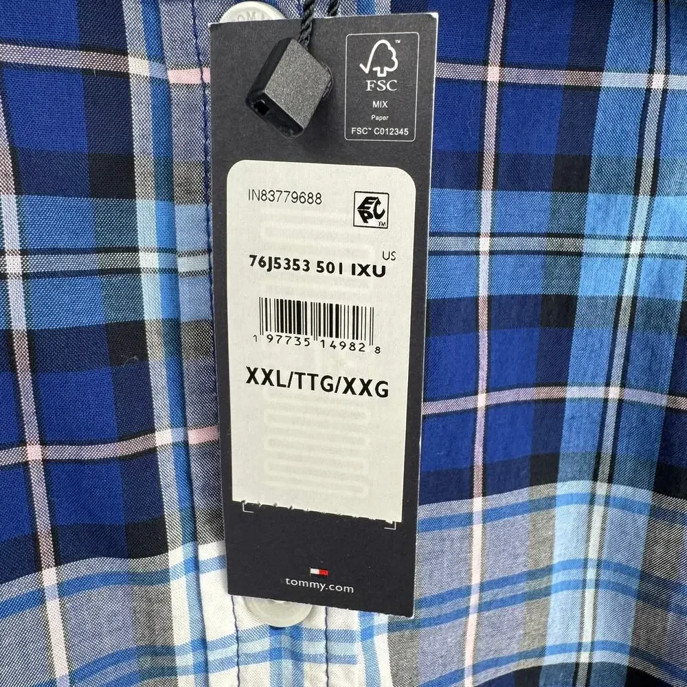 Tommy Hilfiger Plaid Long Sleeve Button Down Shirt Mens XXL Blue Gray NEW